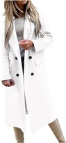 Thumbnail for your product : Minikimi Winter Coats Women Woolen Fashion Slim-fit Belt Lapel Woolen Pocketed Shacket Flannel Jacket Outwear White