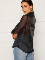 Thumbnail for your product : Shein Curved Hem Sheer Organza Shirt