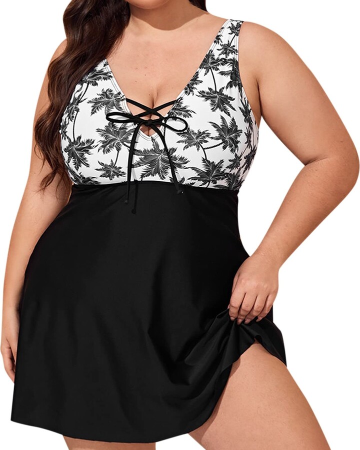 Generic 2023 New Large Split Swimsuit with Lace Up Backless Skirt Leaf