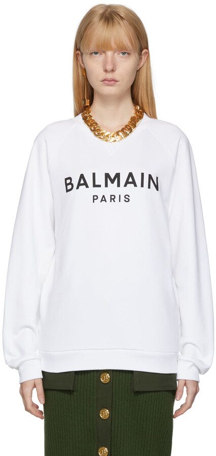 Balmain White Print Logo Sweatshirt - ShopStyle