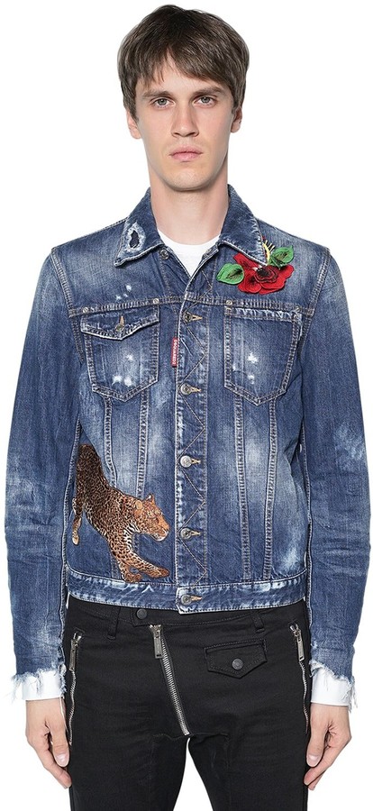 mens leopard denim jacket