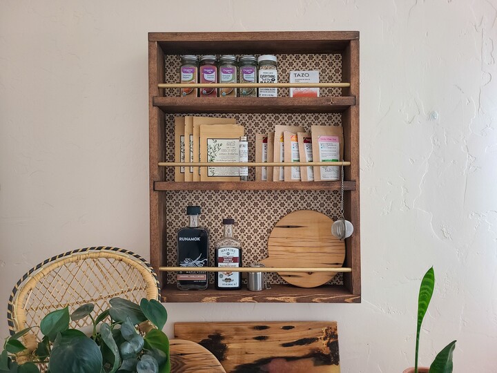 Wood Storage Shelf/Spice Rack Wall Mount, Farmhouse Kitchen Organization, Pantry Storage, Jar Shelf, Oil Display, Rustic Tea Coffee Shelf