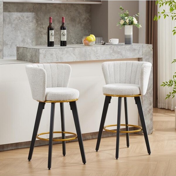 CAVINAS LLC CAVINASVelvetCounterHeightBarStoolsSetof2SwivelBarstoolswithBackCounterStoolswithMetalLegsBarStoolwithFootrestBeige