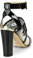 Thumbnail for your product : Manolo Blahnik Patent Leather & Lace Sandals