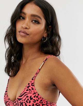 New Look belted swimsuit in red zebra print