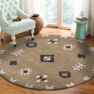 Evette Rios Round Rug Handmade Hand Knotted Taupe/Black/Pink Rug - ShopStyle