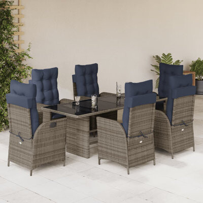 Vidaxl 7 Piece Patio Dining Set With Cushions Poly Rattan, Rectangular Table