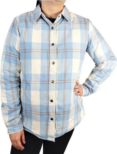 Victory Outfitters Ladies'PlaidFlannelSnapFrontShacket–SoftButton-UpShirtJacketBlueXL