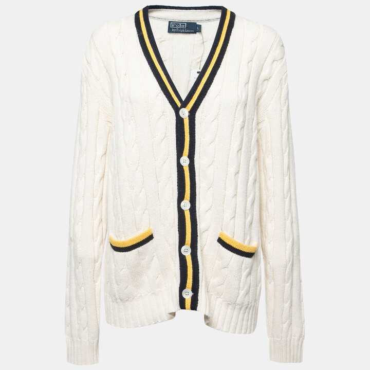 Polo Ralph Lauren Off-White Cable Knit Button Front Cardigan L