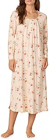 Carole Hochman Floral Print Long Sleeve Round Neck Jersey Knit Ballet Nightgown