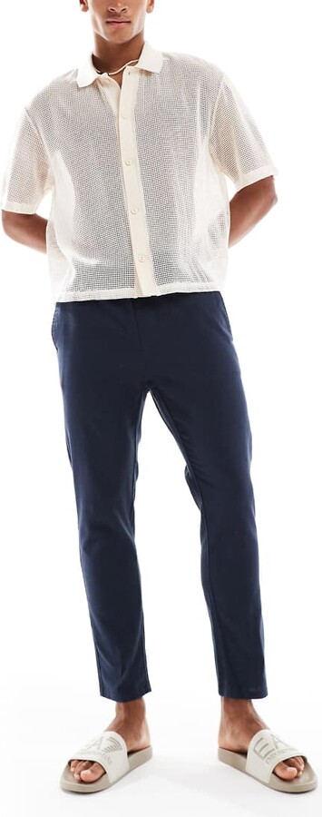 ONLY & SONS linen mix cropped pants in navy