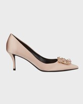 Thumbnail for your product : Roger Vivier Flower Strass Buckle Satin Pumps