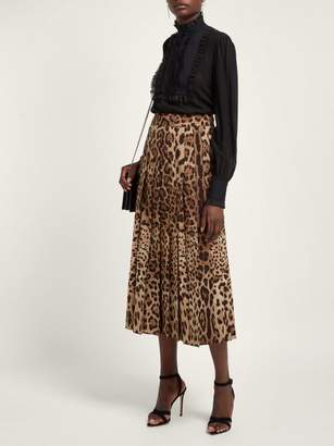 Dolce & Gabbana Leopard Print High Rise Wool Blend Midi Skirt - Womens - Leopard