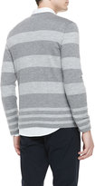 Thumbnail for your product : Vince Long-Sleeve Crewneck Striped Wool-Cashmere Sweater, Gray