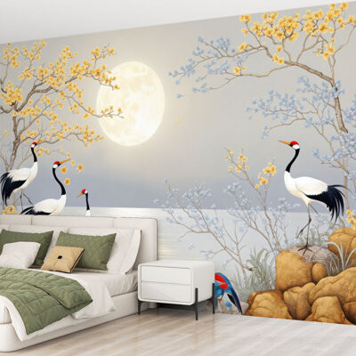 Latitude Run Peel and Stick Wallpaper Sunlight Filtering Trees Misty Forest Lush Greenery Wild Grass Self-Adhesive Removable Waterproof Vinyl Wall Mural (144\