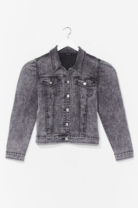 womens denim jacket with puff shoulders