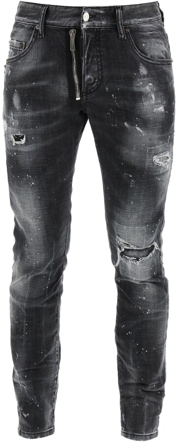 Grey for Men DSquared² 16cm Skater Cotton Denim Jeans in Black Mens Jeans DSquared² Jeans 
