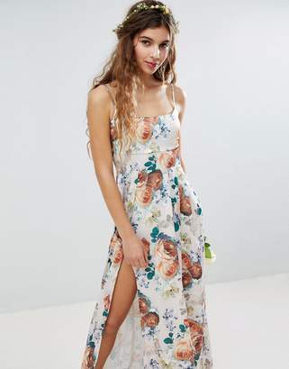 ASOS Design Bridesmaid Square Neck Cami Strap Maxi Dress In Pretty Floral Print