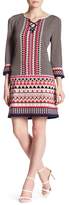 Thumbnail for your product : Laundry by Shelli Segal Printed Lace-Up Neckline Shift Dress