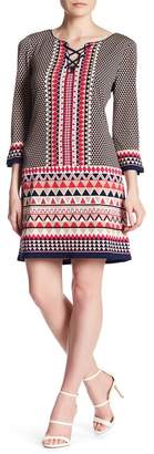 Laundry by Shelli Segal Printed Lace-Up Neckline Shift Dress