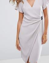 Thumbnail for your product : ASOS Design Drape Front Midi Pencil Dress with Elastic Detail
