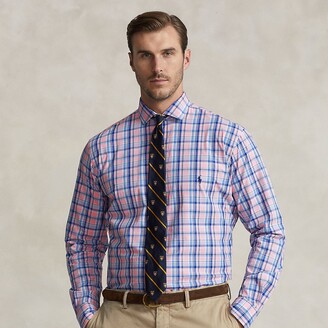 Thomas Pink Men's Checkered Button Down Shirts Pink Blue Size M L Lot 2