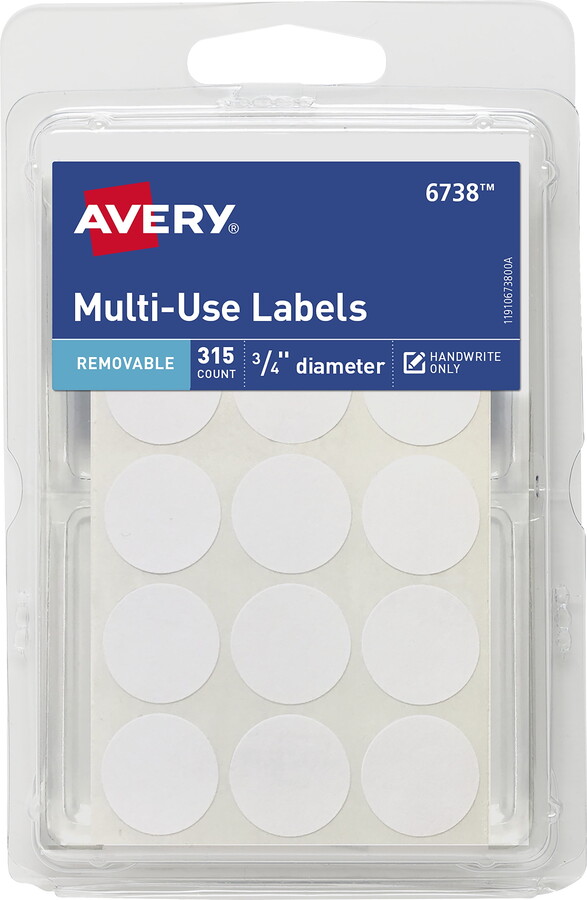 Avery Multi-Use Labels, 3/4" Round, Paper, Removable, White, Handwrite, 315 Labels