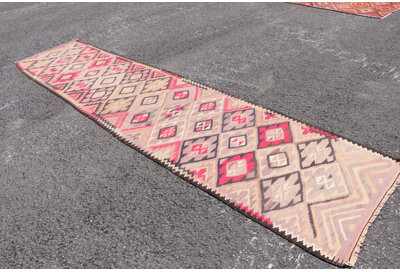 Bungalow Rose Vintage Turkish Herki Runner Rug in Pink for Corridor and Kitchen Decor