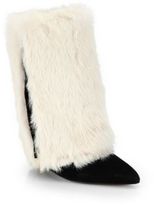 Thumbnail for your product : Jerome Dreyfuss Rabbit Fur & Suede Fold-Over Wedge Mid-Calf Boots