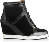 Thumbnail for your product : Jimmy Choo Preston Black Suede and Patent Wedge Sneakers