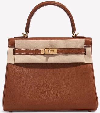 Hermes Kelly 25 in Fauve Barenia Faubourg with Gold Hardware