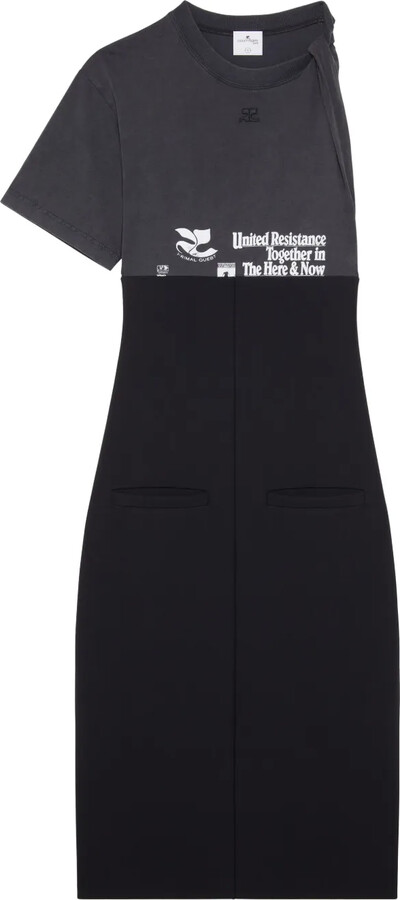 Courreges Logo-Print Panelled Midi Dress