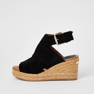 wide fit low heel black sandals