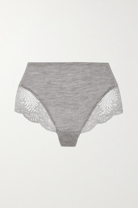 Hanro Tessa Lace-trimmed Ribbed Wool And Silk-blend Briefs