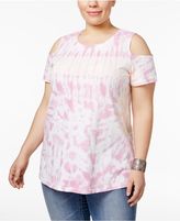 Thumbnail for your product : Style&Co. Style & Co Plus Size Cotton Tie-Dyed Cold-Shoulder Top, Created for Macy's