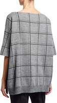 Thumbnail for your product : Lafayette 148 New York Boat-Neck Short-Sleeve Oversized Check Jacquard Sweater
