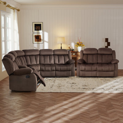 Latitude Run Hoxton 7 - Seater Corner Sectional Sofa With Functional Console & Manual Reclining Loveseat