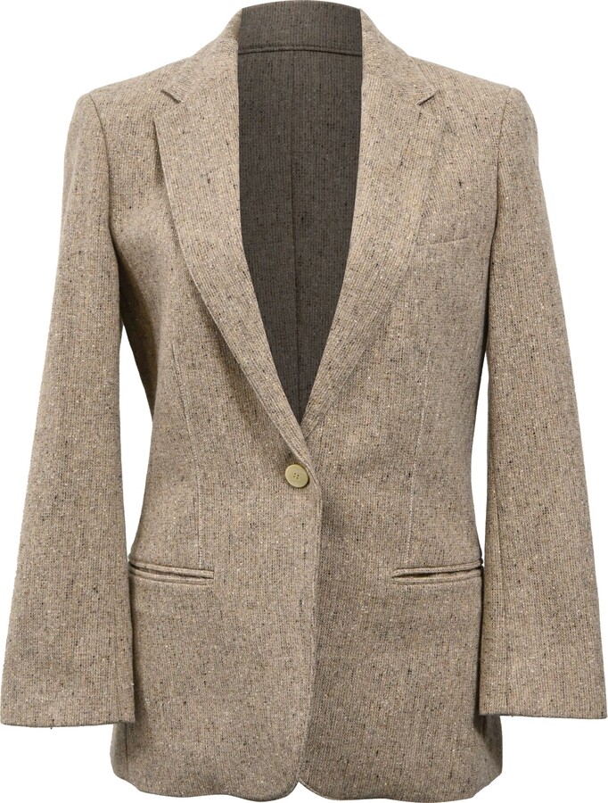 Theory Single-Breasted Blazer in Brown Tweed Wool