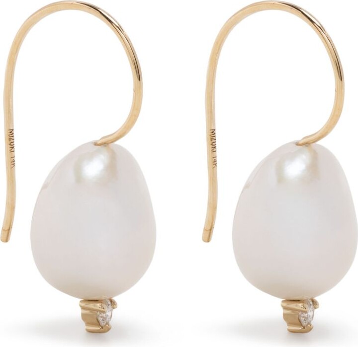 Mizuki 14K Yellow Gold Pearl And Diamond Single Drop Earring