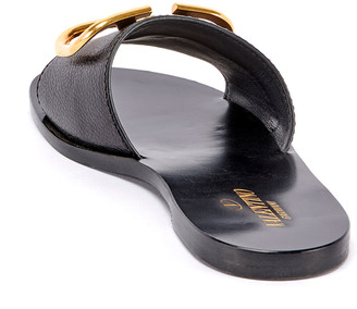 Valentino VLOGO Flat Leather Slide Sandals