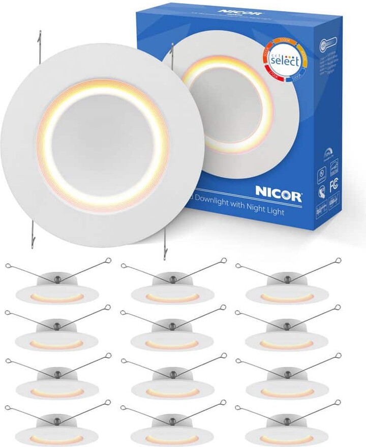 NICOR RDN 5/6 in. White Baffle Selectable CCT Housing Required Integrated LED Recessed Light Trim with Nightlight, 12-Pack