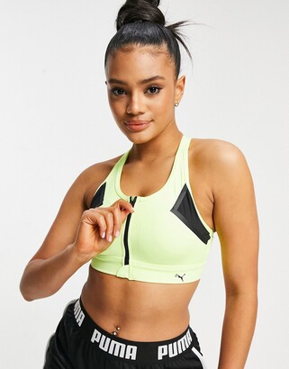 Puma High Impact Front Zip Bra in yellow - ShopStyle