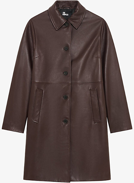 The Kooples Womens Wine Red Collared Straight-Cut Leather Jacket M