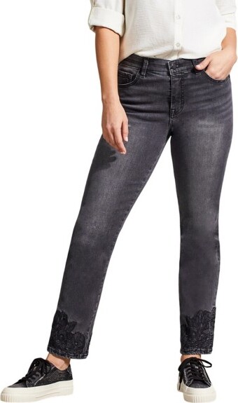 Women's Tribal Sophia Embroidered Curvy Straight Jeans Faded Black 4 28