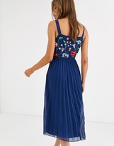 Thumbnail for your product : ASOS DESIGN embroidered pleated cami midi dress