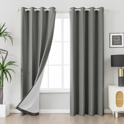 Soft Polyester 100% Blackout With Liner Grommet Curtain Pair