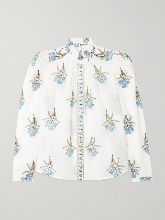 Alix of Bohemia Artemis Sky Ruffled Floral-print Cotton-voile Shirt - Off-white