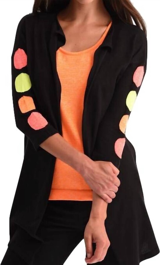 ANGEL Polkadot 3/4 Sleeve Cardigan In Black/neon