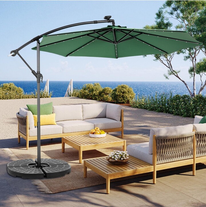 Streamdale Furniture 10ft Solar Led Offset Hanging Market Patio Umbrella ( Dark green )