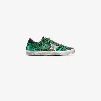 Golden Goose green, black and silver superstar leopard print leather sneakers